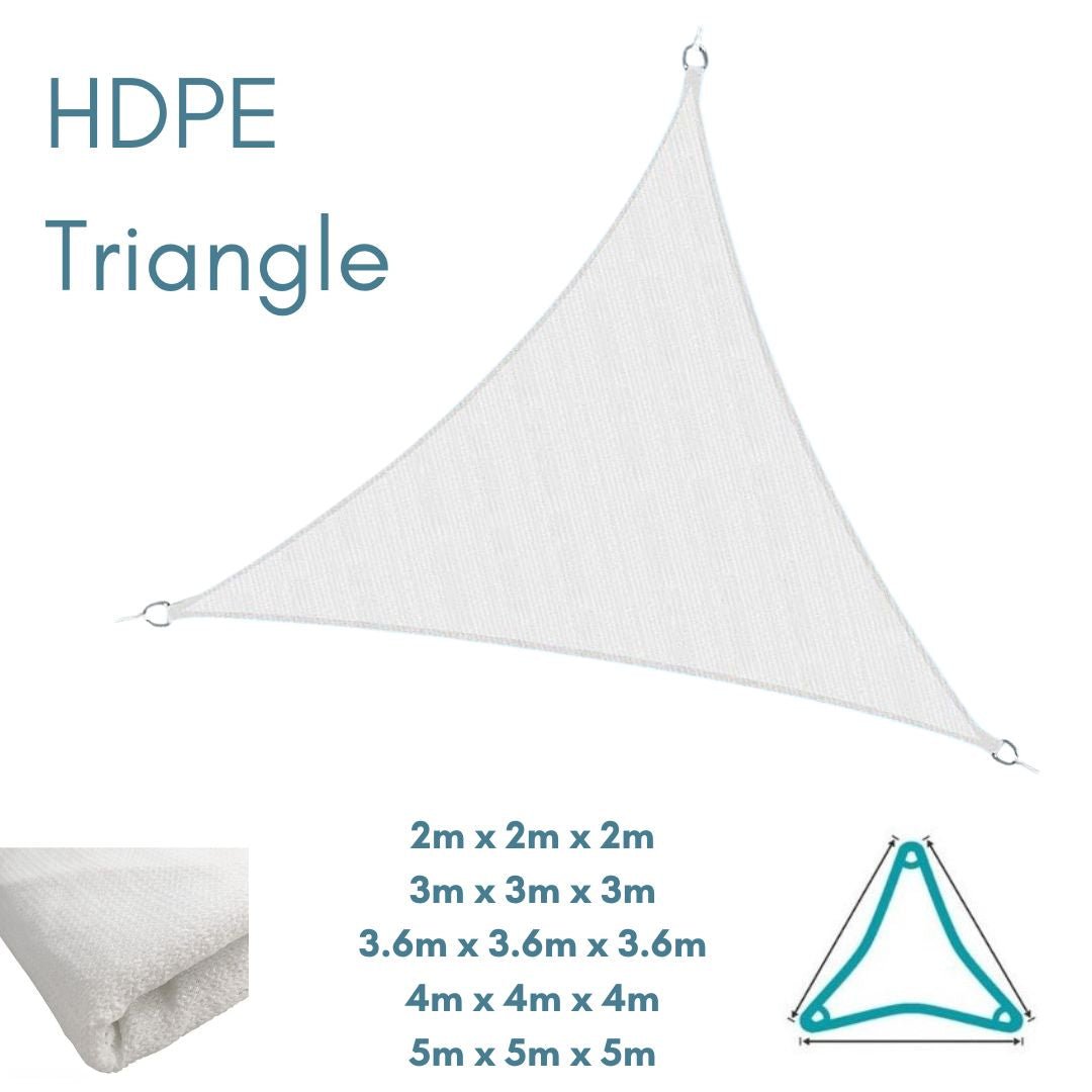 HDPE Equilateral Triangle White - Sun Shade Sail - UV Garden Canopy Awning - 2m 3m 3.6m 4m 5m - Clara Shade Sails - Clara Shade Sails - 2m -