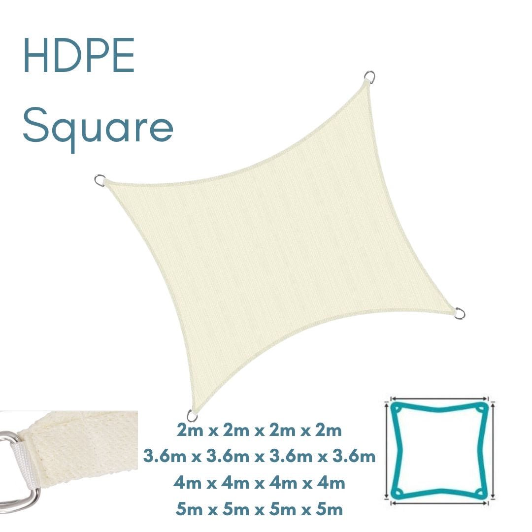 HDPE Square Cream - Sun Shade Sail - UV Garden Canopy Awning - 2m 3.6m 4m 5m - Clara Shade Sails - Clara Shade Sails - 2m -