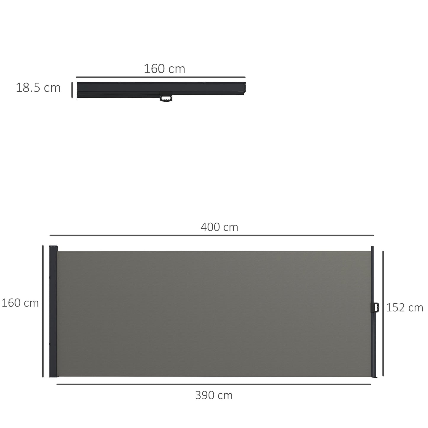 Outsunny Retractable Side Awning Privacy Screen, Black, Dark Grey or Khaki - 4m x 1.6m - Clara Shade Sails - Outsunny - Khaki -