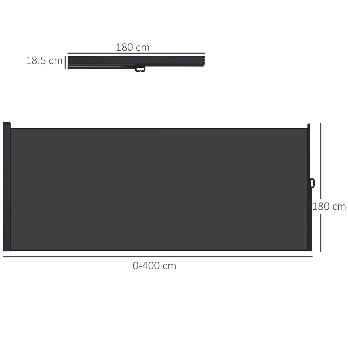 Outsunny Retractable Side Awning Privacy Screen, Black, Dark Grey or Light Grey - 4m x 1.8m - Clara Shade Sails - Outsunny - Light Grey -