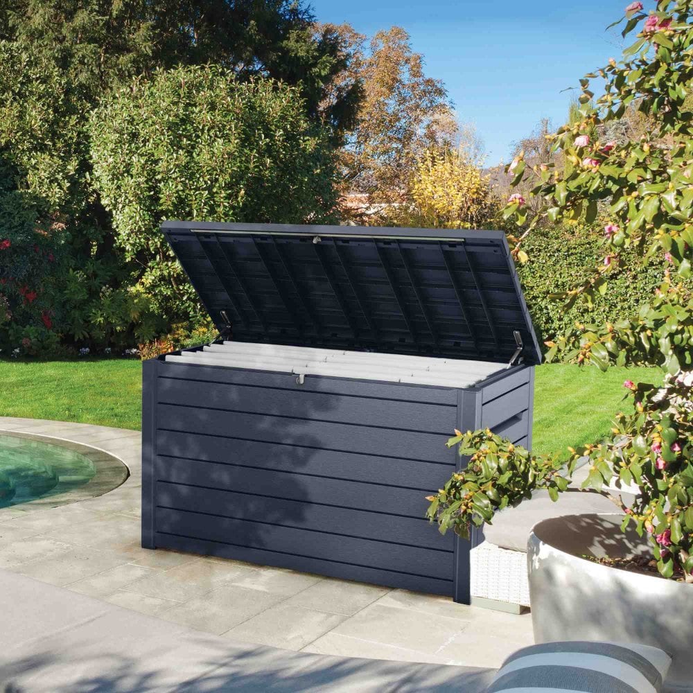 Outdoor garden garage storage boxes sheds cabinets, Keter, Outsunny, weather resistant, plastic, metal, wood 