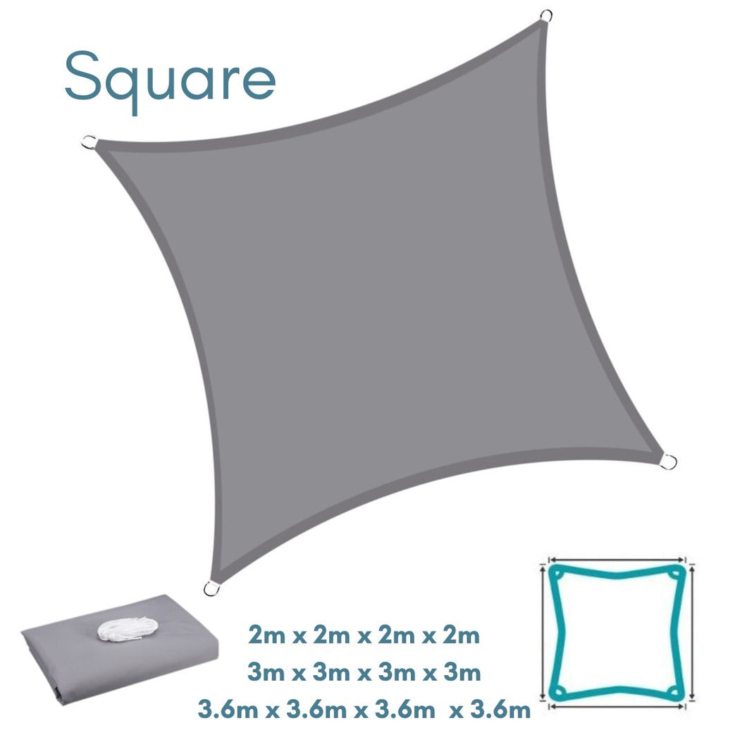Square Grey - Sun Shade Sail - Water Resistant UV Garden Canopy Awning 2m 3m 3.6m