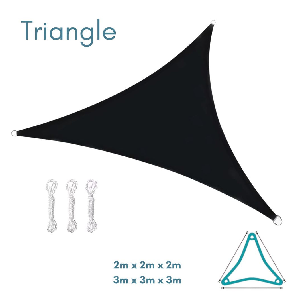 Equilateral Triangle Black - Sun Shade Sail - Water Resistant UV Garden Canopy Awning 2m 3m