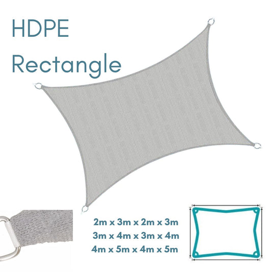 HDPE Rectangle Grey - Sun Shade Sail - UV Garden Canopy Awning - 2m x 3m, 3m x 4m, 4m x 5m