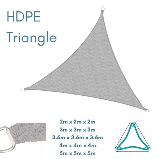 HDPE Equilateral Triangle Grey - Sun Shade Sail - UV Garden Canopy Awning - 2m 3m 3.6m 5m