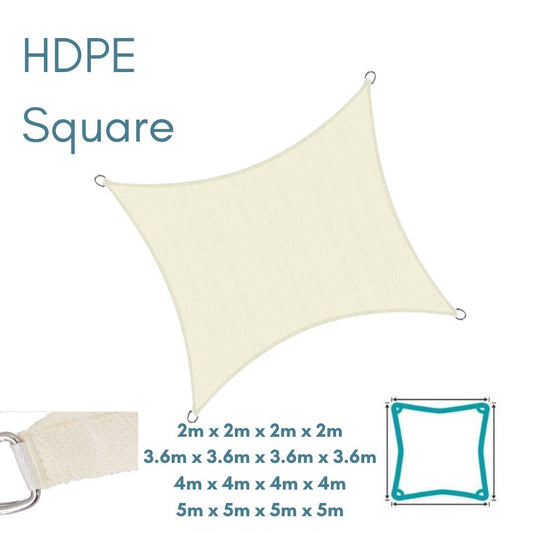 HDPE Square Cream - Sun Shade Sail - UV Garden Canopy Awning - 2m 3.6m 4m 5m