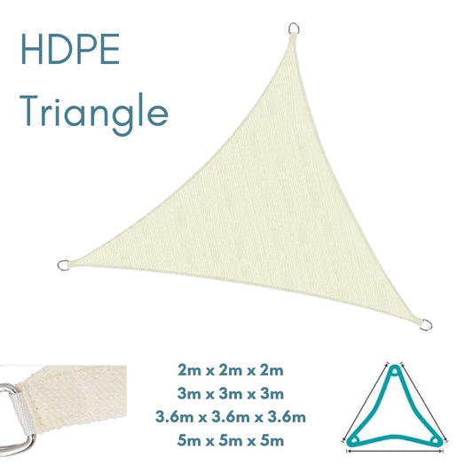 HDPE Equilateral Triangle Cream - Sun Shade Sail - UV Garden Canopy Awning - 2m 3m 3.6m 5m