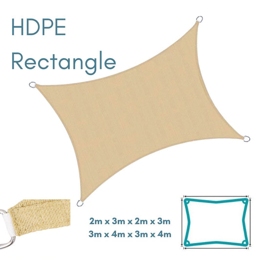 HDPE Rectangle Sand - Sun Shade Sail - UV Garden Canopy Awning - 2m x 3m, 3m x 4m