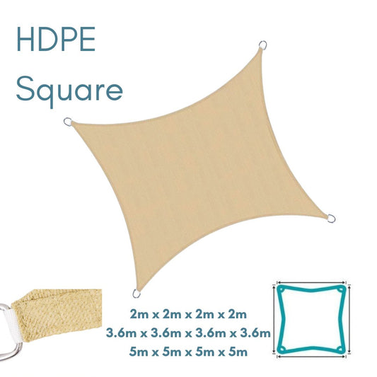 HDPE Square Sand - Sun Shade Sail - UV Garden Canopy Awning - 2m 3.6m 5m