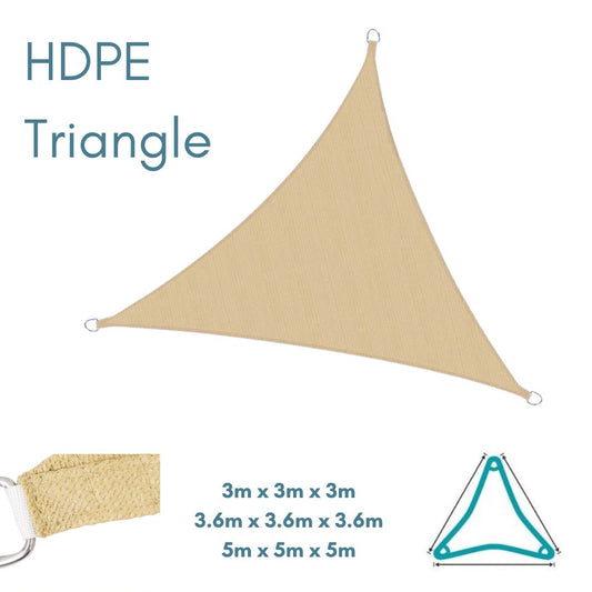 HDPE Equilateral Triangle Sand - Sun Shade Sail - UV Garden Canopy Awning - 3m 3.6m 5m