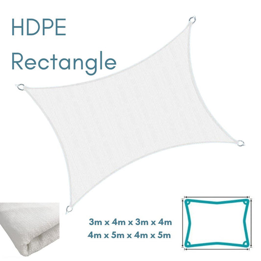 HDPE Rectangle White - Sun Shade Sail - UV Garden Canopy Awning - 3m x 4m, 4m x 5m