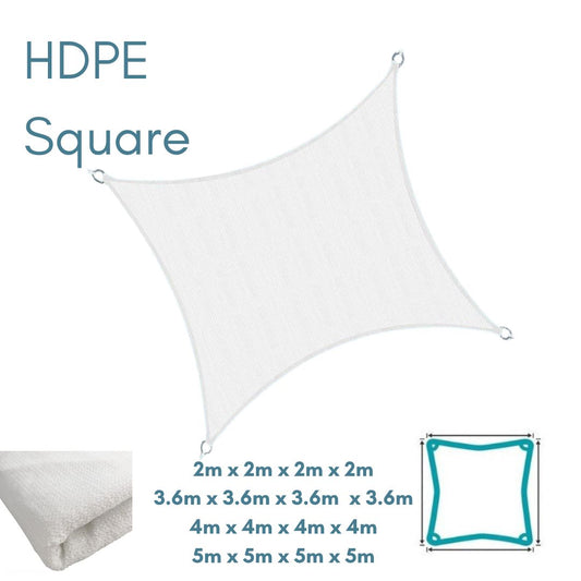 HDPE Square White - Sun Shade Sail - UV Garden Canopy Awning - 2m 3.6m 4m 5m
