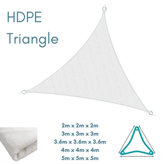 HDPE Equilateral Triangle White - Sun Shade Sail - UV Garden Canopy Awning - 2m 3m 3.6m 4m 5m