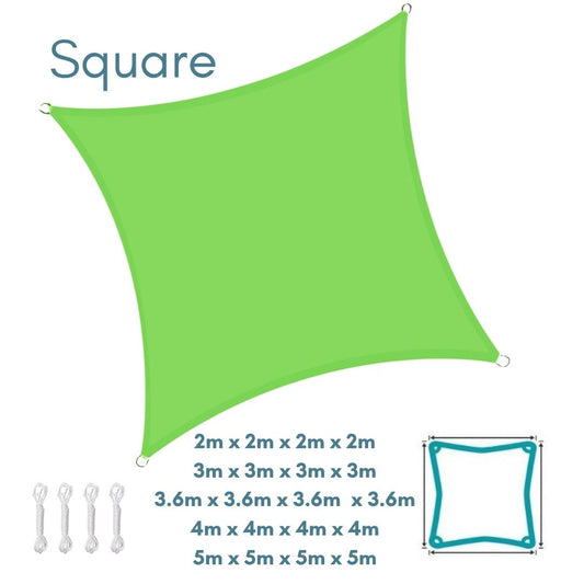 Square Light Green Sun Shade Sail - Water Resistant UV Garden Canopy Awning 2m 3m 3.6m 4m 5m - Clara Shade Sails