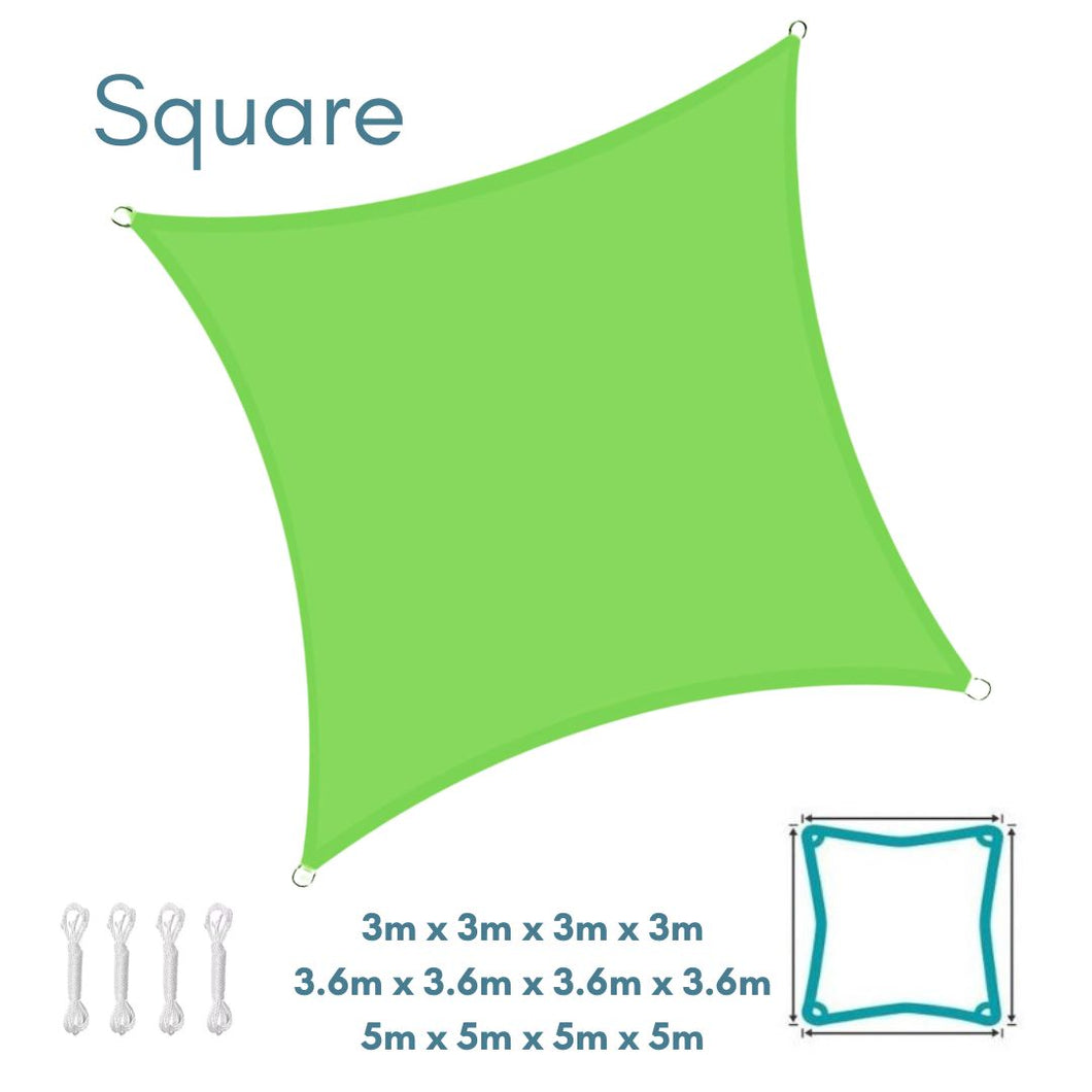 Square Light Green Sun Shade Sail - Water Resistant UV Garden Canopy Awning 3m 3.6m 5m