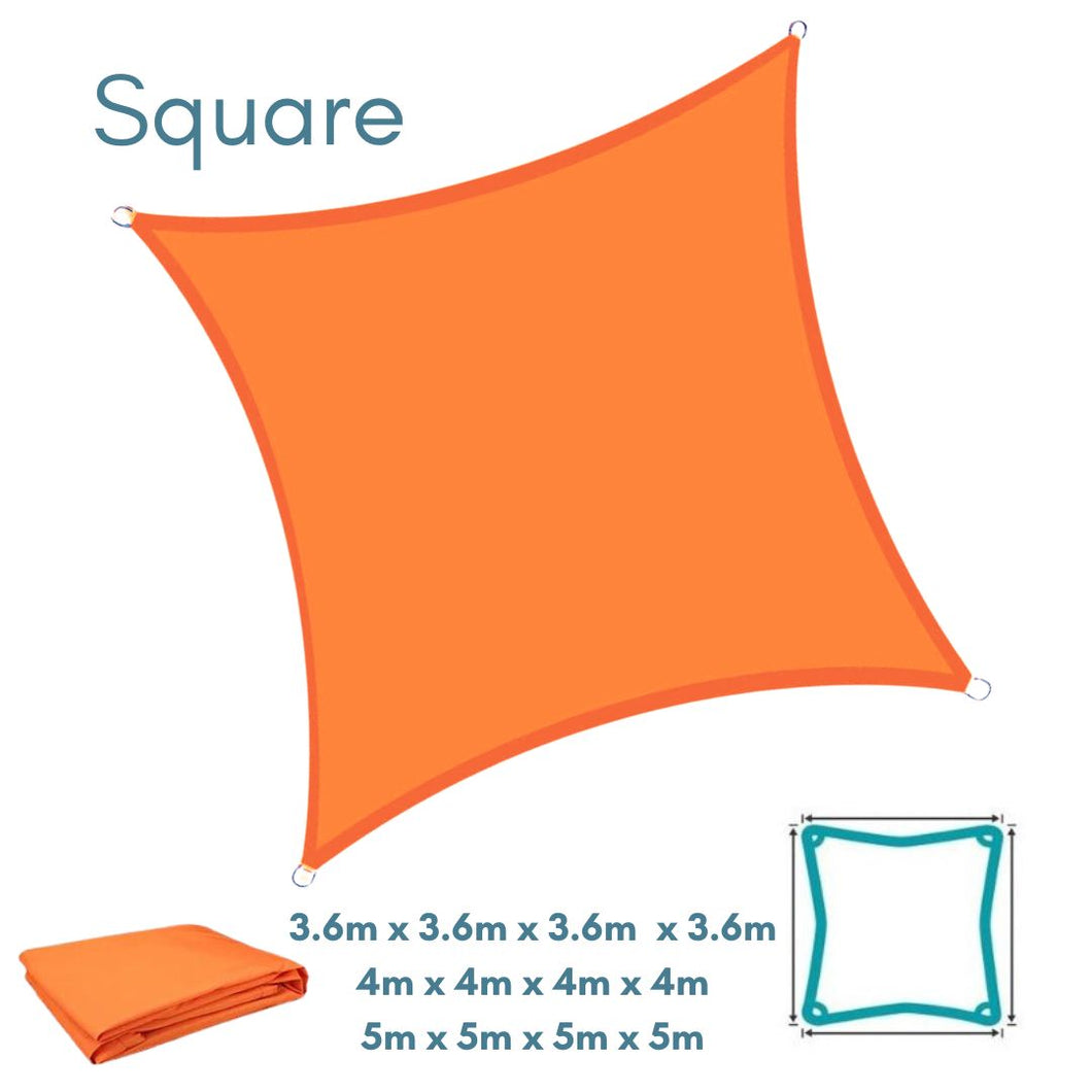 Square Orange Sun Shade Sail - Water Resistant UV Garden Canopy Awning 3.6m 4m 5m