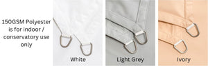 DIY Made to Measure Shade Sail Material Samples - Clara Shade Sails - Clara Shade Sails - 150GSM Polyester - Interior use only white, ivory, light grey
