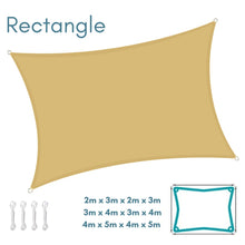Rectangle Sand Sun Shade Sail - Water Resistant UV Garden Canopy Awning 2m x 3m, 3m x 4m, 4m x 5m