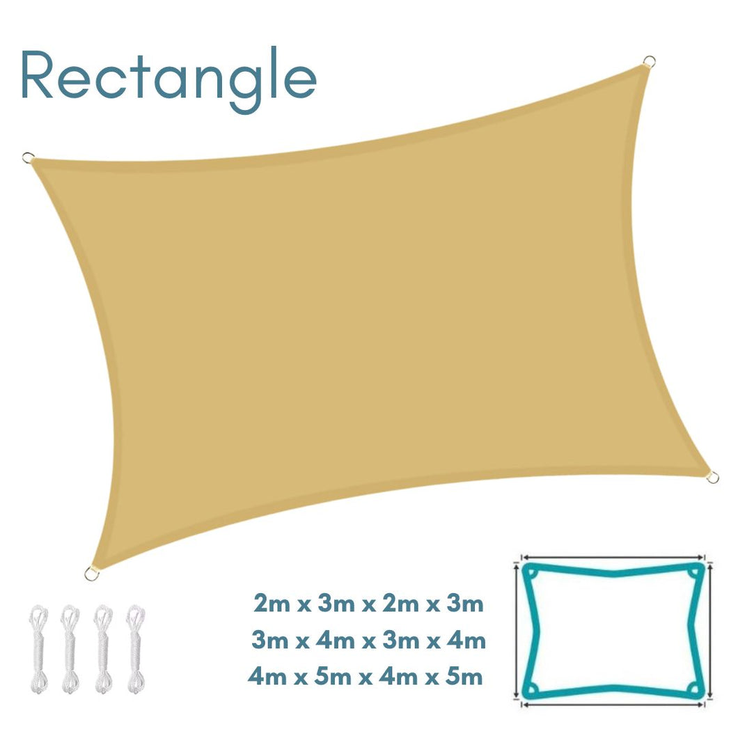 Rectangle Sand Sun Shade Sail - Water Resistant UV Garden Canopy Awning 2m x 3m, 3m x 4m, 4m x 5m