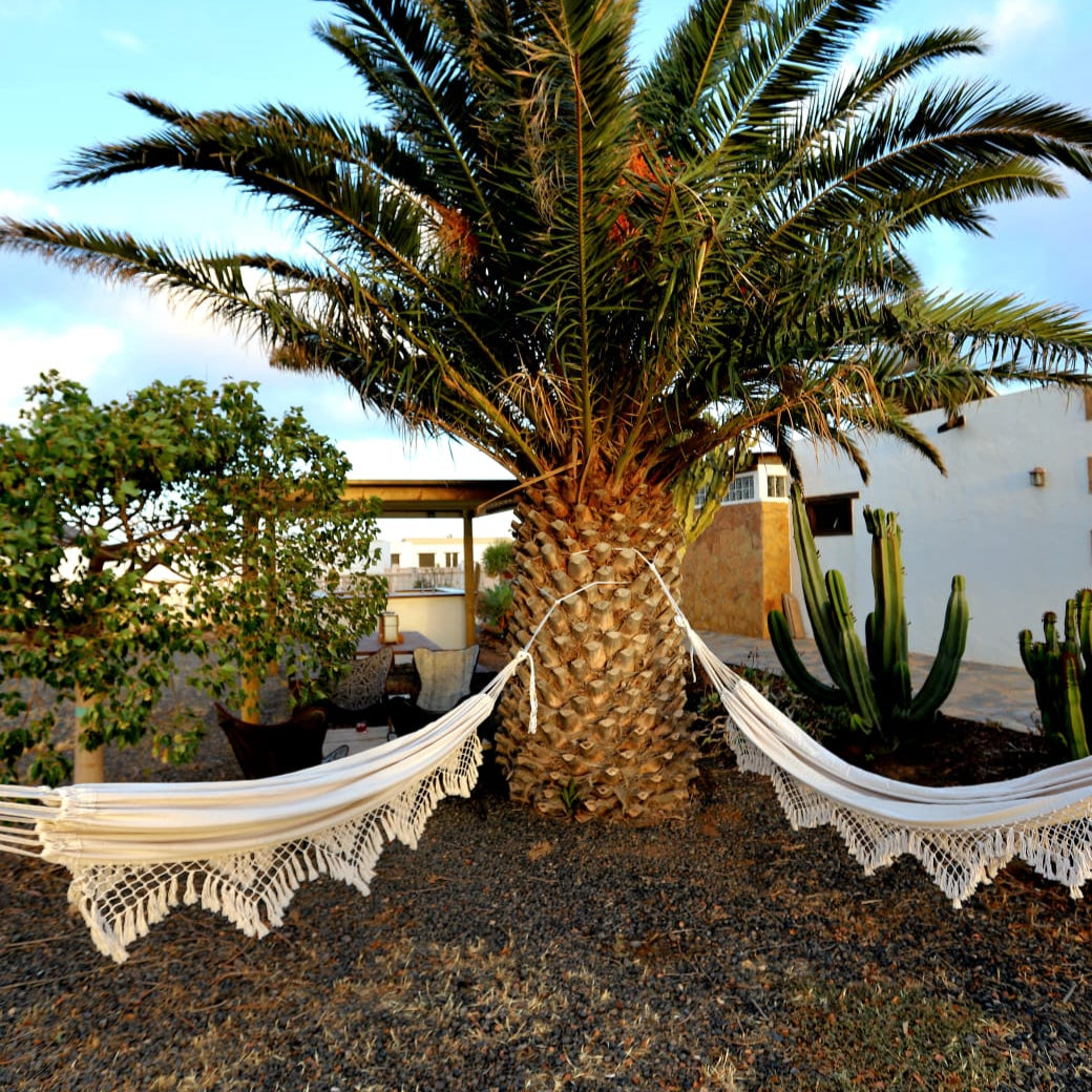 Hammock Ivory White Brazilian Style - Canvas Tassels Crochet Fringe Double EXTRA-LARGE Cream Natural Clara Shade Sails