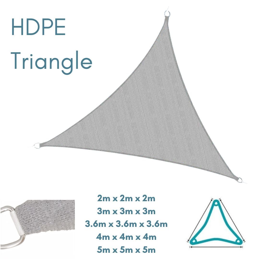 HDPE Equilateral Triangle Grey - Sun Shade Sail - UV Garden Canopy Awning - 2m 3m 3.6m 4m 5m - Clara Shade Sails - Clara Shade Sails - 2m - 