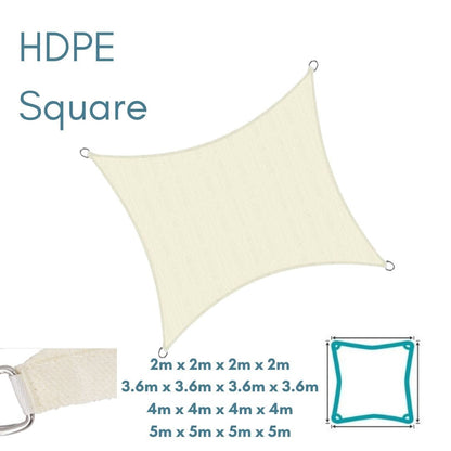 HDPE Square Cream - Sun Shade Sail - UV Garden Canopy Awning - 2m 3.6m 4m 5m - Clara Shade Sails - Clara Shade Sails - 2m - 
