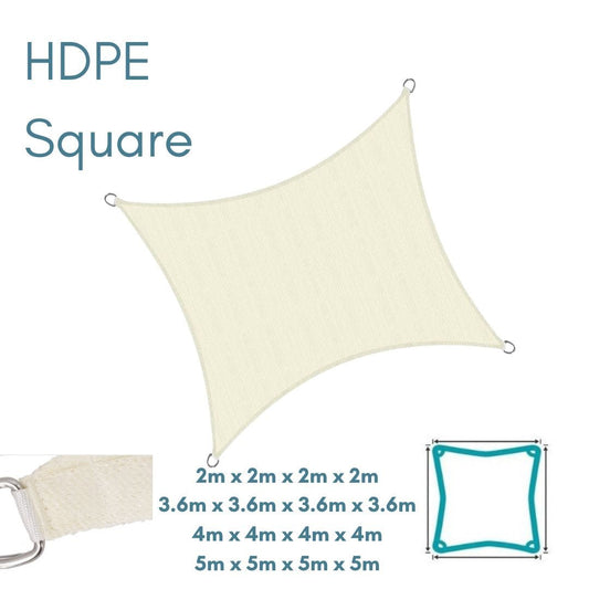HDPE Square Cream - Sun Shade Sail - UV Garden Canopy Awning - 2m 3.6m 4m 5m - Clara Shade Sails - Clara Shade Sails - 2m - 