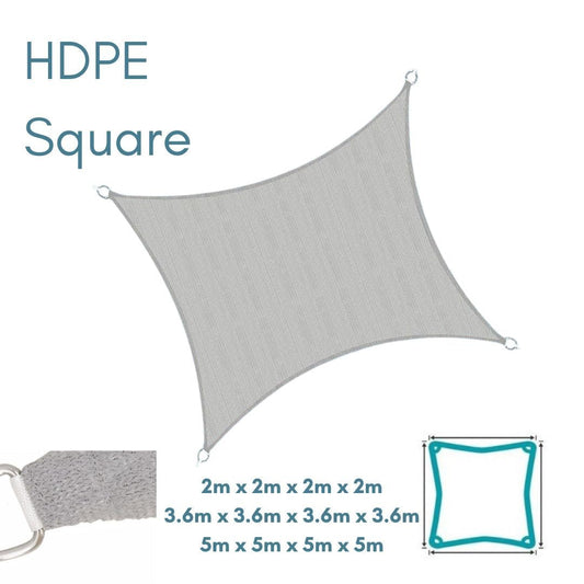 HDPE Square Grey - Sun Shade Sail - UV Garden Canopy Awning - 2m 3.6m 5m - Clara Shade Sails - Clara Shade Sails - 2m - 