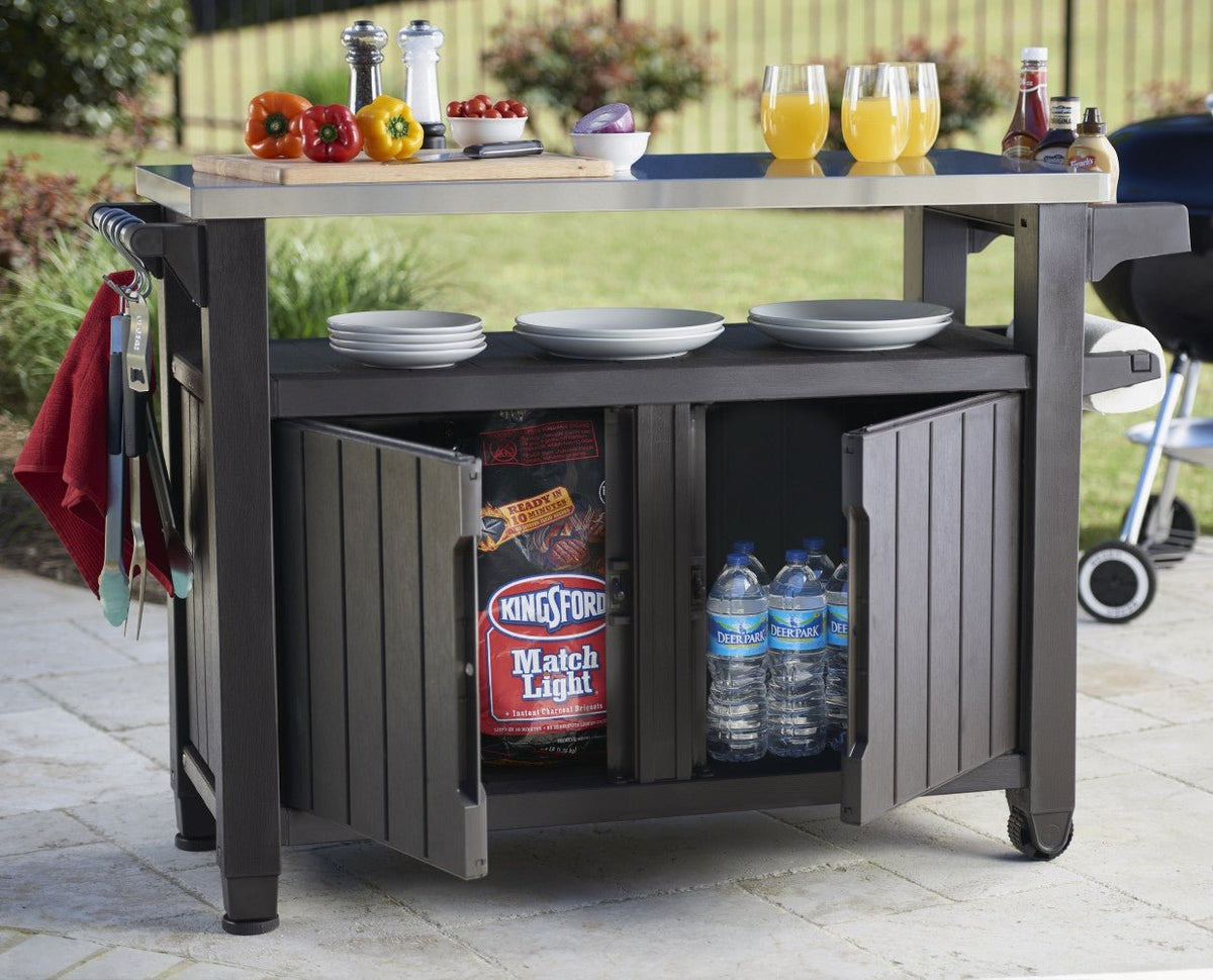 Keter Unity BBQ Table Double with storage cupboard & stainless steel ...