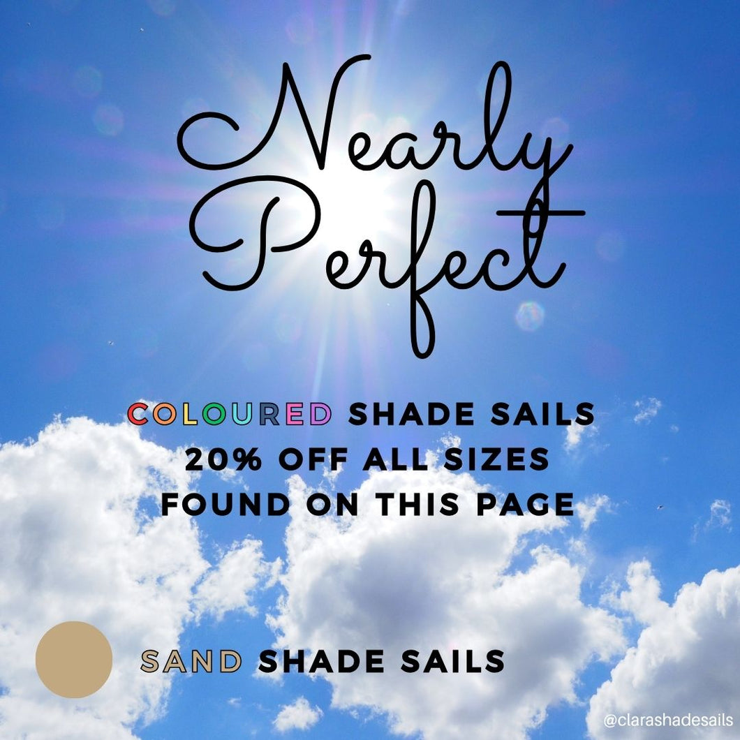 Nearly Perfect - Sand Coloured Shade Sails Opened But Not Used - Clara Shade Sails - Clara Shade Sails - Equilateral Triangle - 2m x 2m x 2m - 