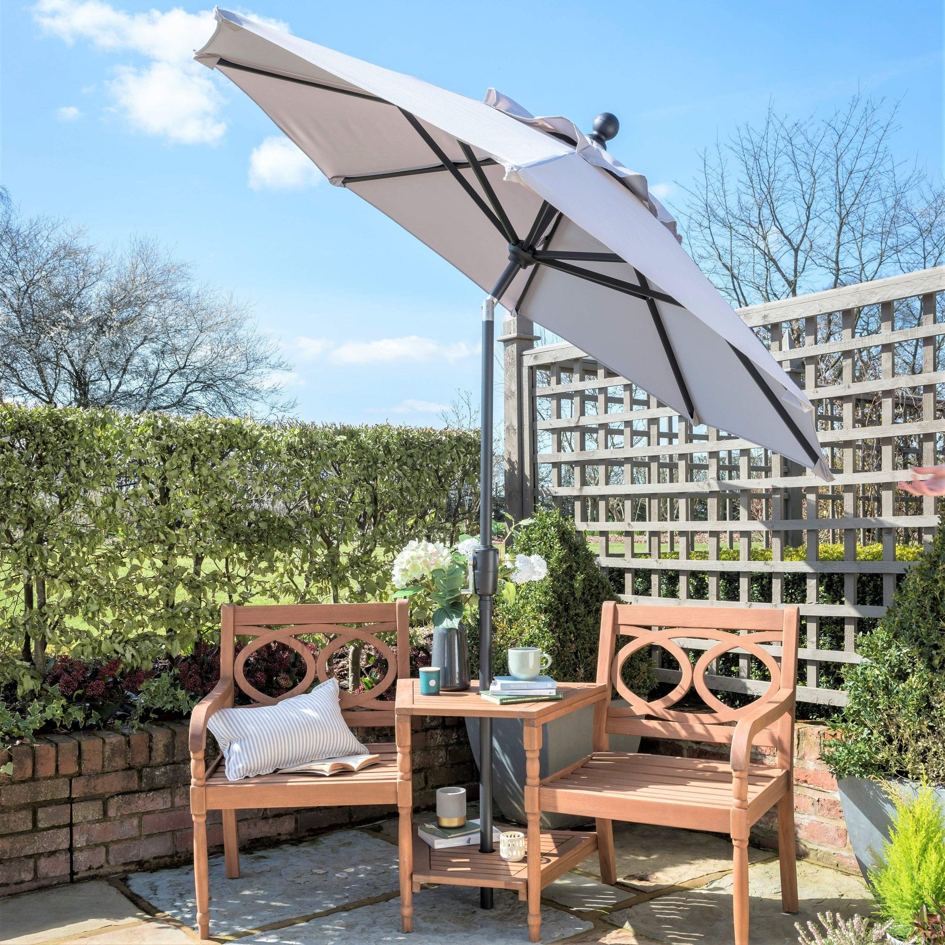 Norfolk Leisure Elizabeth Garden Parasol Umbrella Crank & Tilt Round Various Sizes - Clara Shade Sails - 2.2m - Light Grey -
