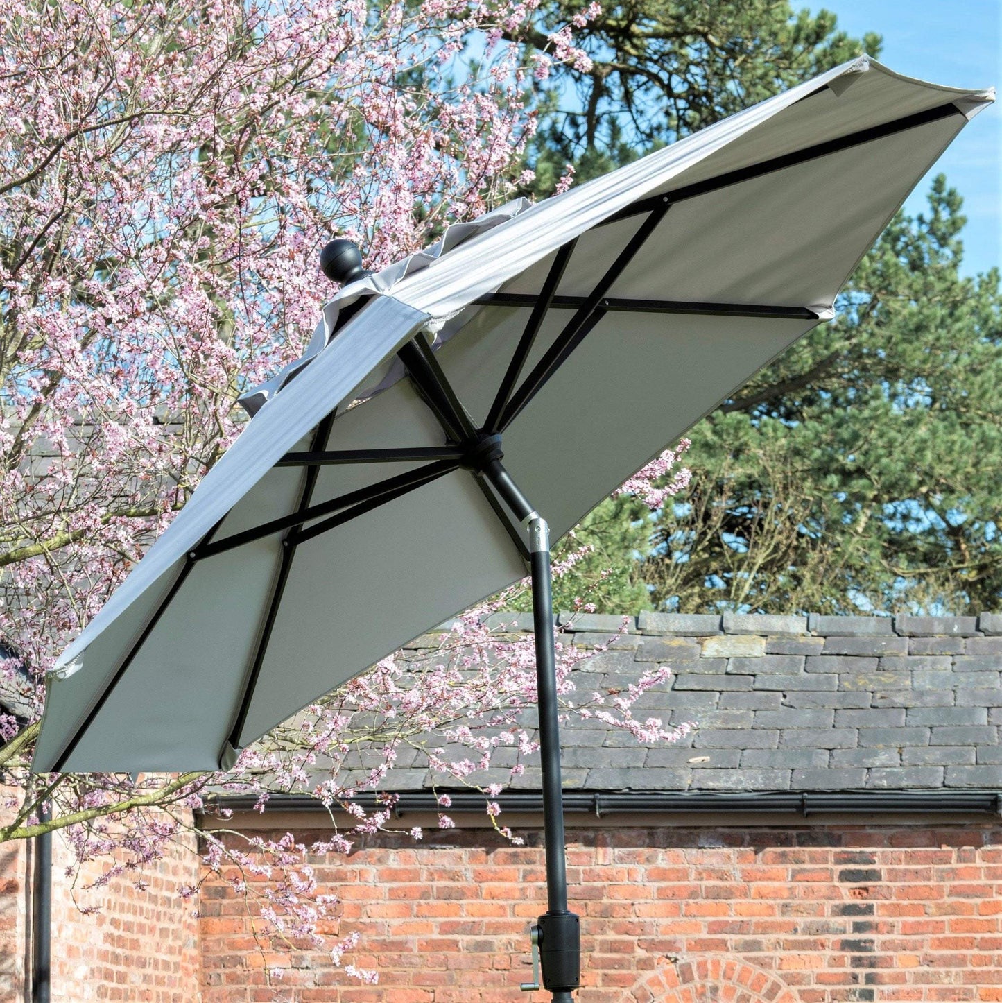 Norfolk Leisure Elizabeth Garden Parasol Umbrella Crank & Tilt Round Various Sizes - Clara Shade Sails - 2.2m - Light Grey -