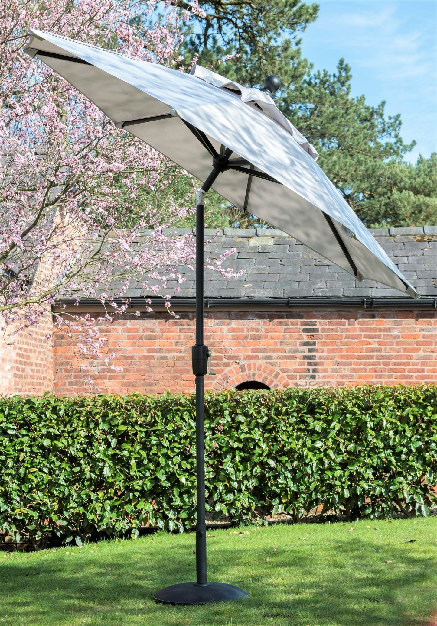 Norfolk Leisure Elizabeth Garden Parasol Umbrella Crank & Tilt Round Various Sizes - Clara Shade Sails - 2.2m - Light Grey