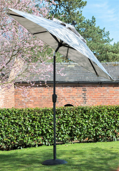 Norfolk Leisure Elizabeth Garden Parasol Umbrella Crank & Tilt Round Various Sizes - Clara Shade Sails - 2.2m - Light Grey