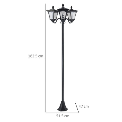 Outsunny 1.8m Traditional Victorian Style 3 - Way Solar Garden Lamp Post – Black - Clara Shade Sails - Outsunny - 