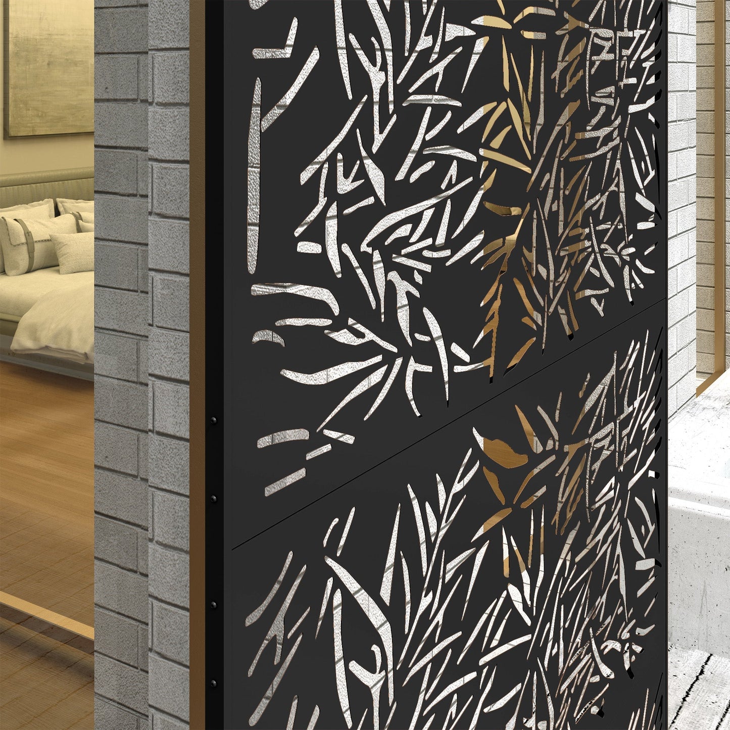 Outsunny Decorative Black Metal Garden Privacy Screen, Bamboo Style - Clara Shade Sails - Outsunny - 
