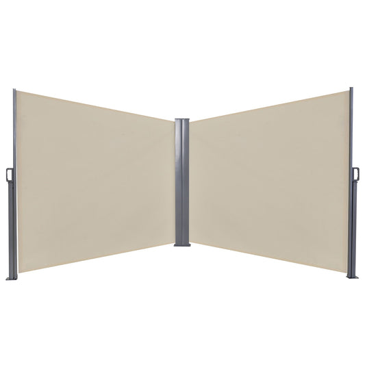 Outsunny Double Retractable Side Awning Privacy Screen, Beige - 6m x 1.6m - Clara Shade Sails - Outsunny - 