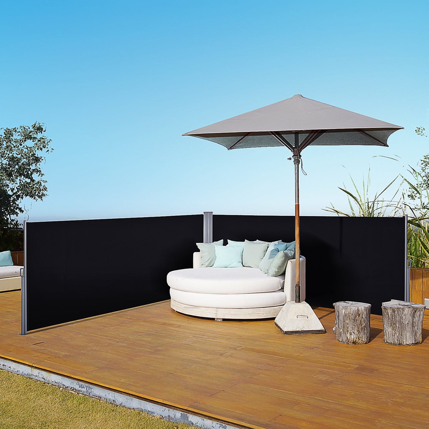 Outsunny Double Retractable Side Awning Privacy Screen, Black - 6m x 1.8m - Clara Shade Sails - Outsunny - 