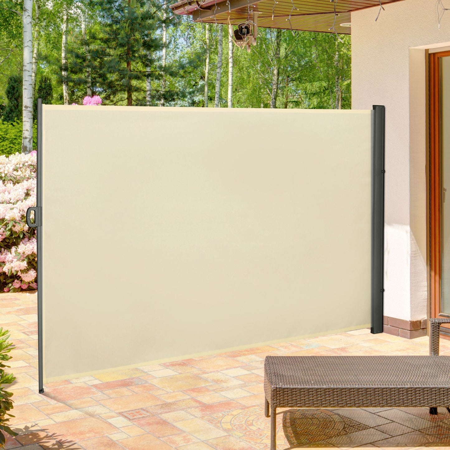 Outsunny Retractable Side Awning Privacy Screen 3m x 2M - Clara Shade Sails - Outsunny - Cream