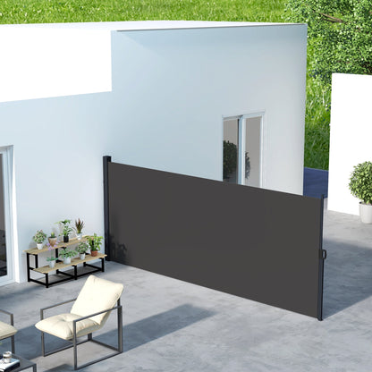 Outsunny Retractable Side Awning Privacy Screen, Black, Dark Grey or Khaki - 4m x 1.6m - Clara Shade Sails - Outsunny - Black - 