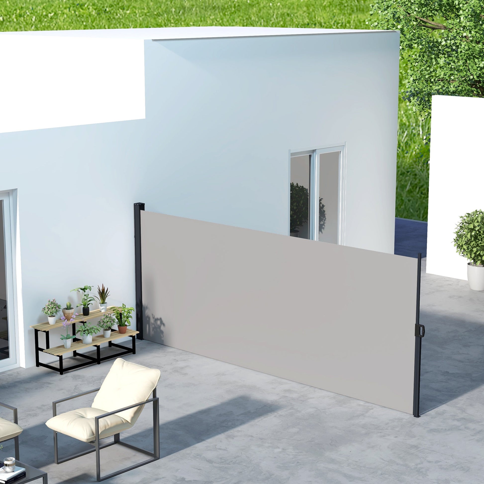 Outsunny Retractable Side Awning Privacy Screen, Black, Dark Grey or Light Grey - 4m x 1.8m - Clara Shade Sails - Outsunny - Light Grey - 