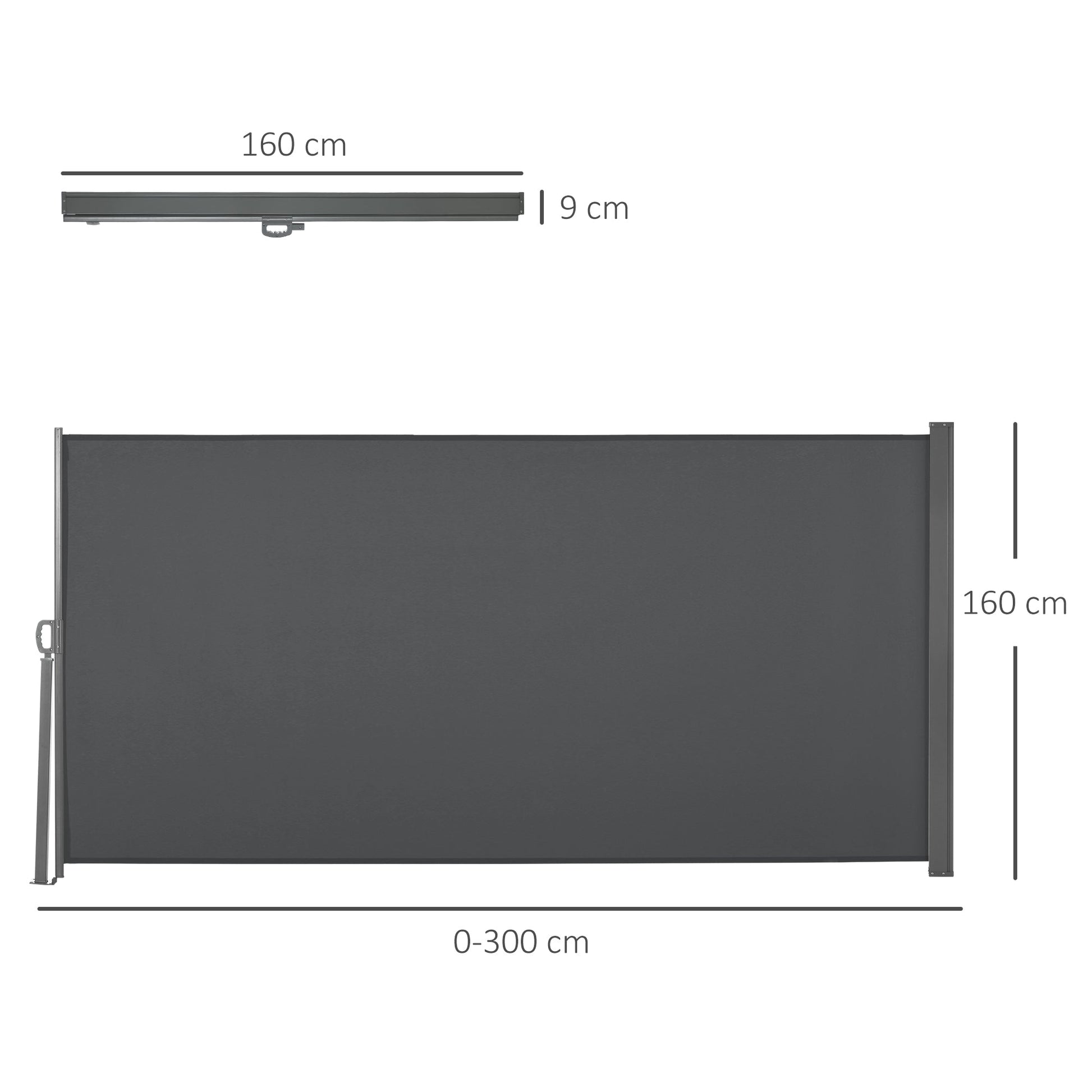 Outsunny Retractable Side Awning Privacy Screen, Grey, Black or Cream - 3m x 1.6m - Clara Shade Sails - Outsunny - Black - 