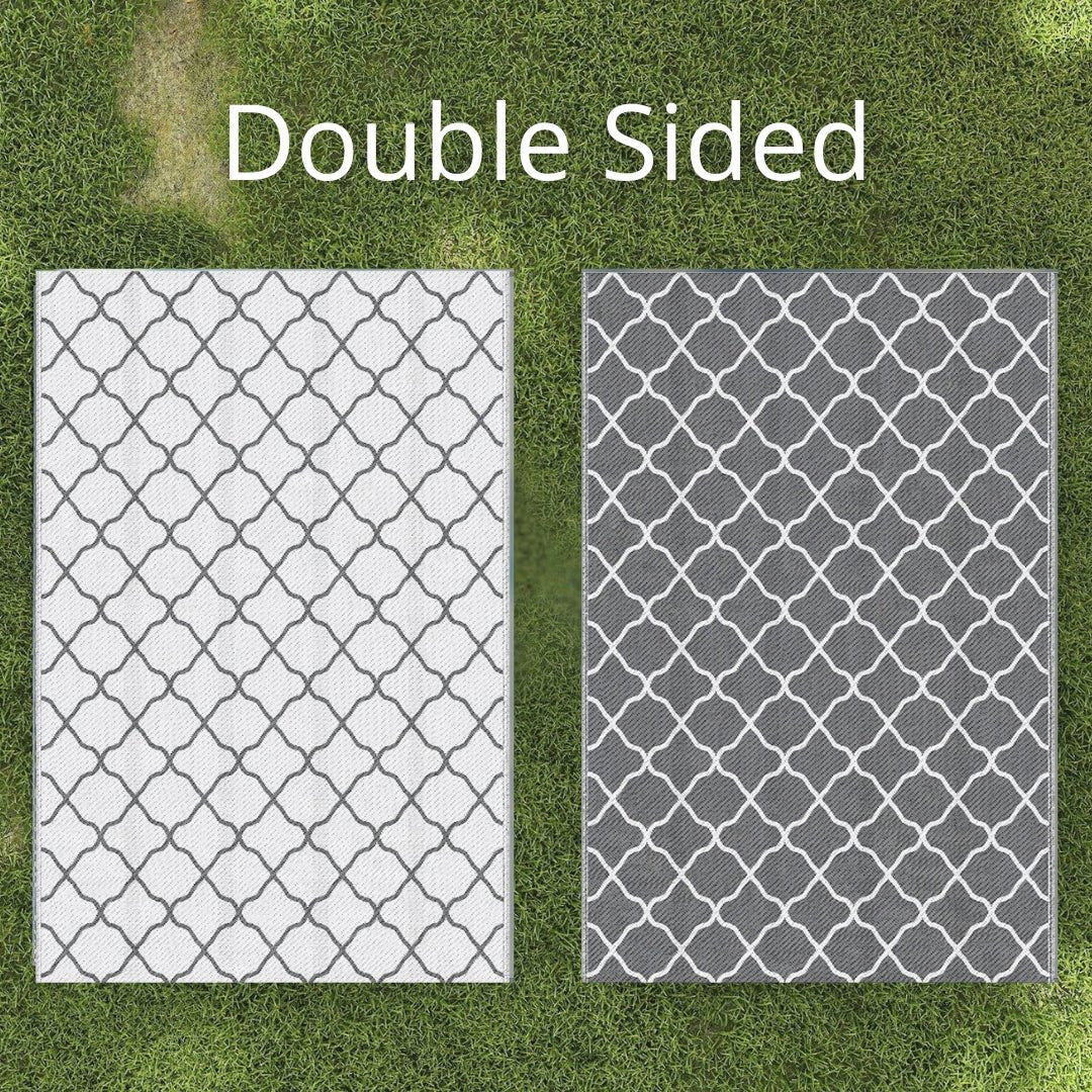 Outsunny Reversible Outdoor Garden Rug (182cm x 274cm) – Black & White or Grey & White - Clara Shade Sails - Outsunny - Grey & White - 