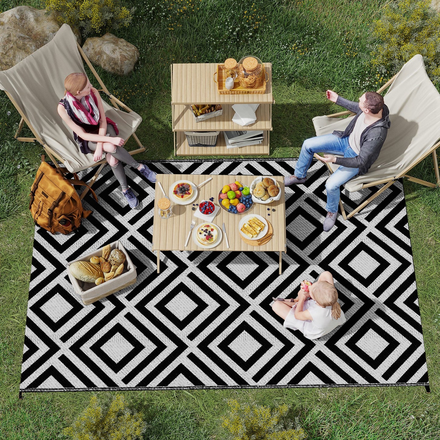 Outsunny Reversible Outdoor Garden Rug (182cm x 274cm) – Brown & White or Black & White - Clara Shade Sails - Outsunny - Brown & White - 