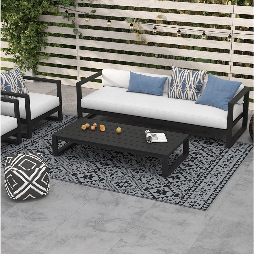 Outsunny Reversible Outdoor Garden Rug 182cm x 274cm | Black & Grey ...