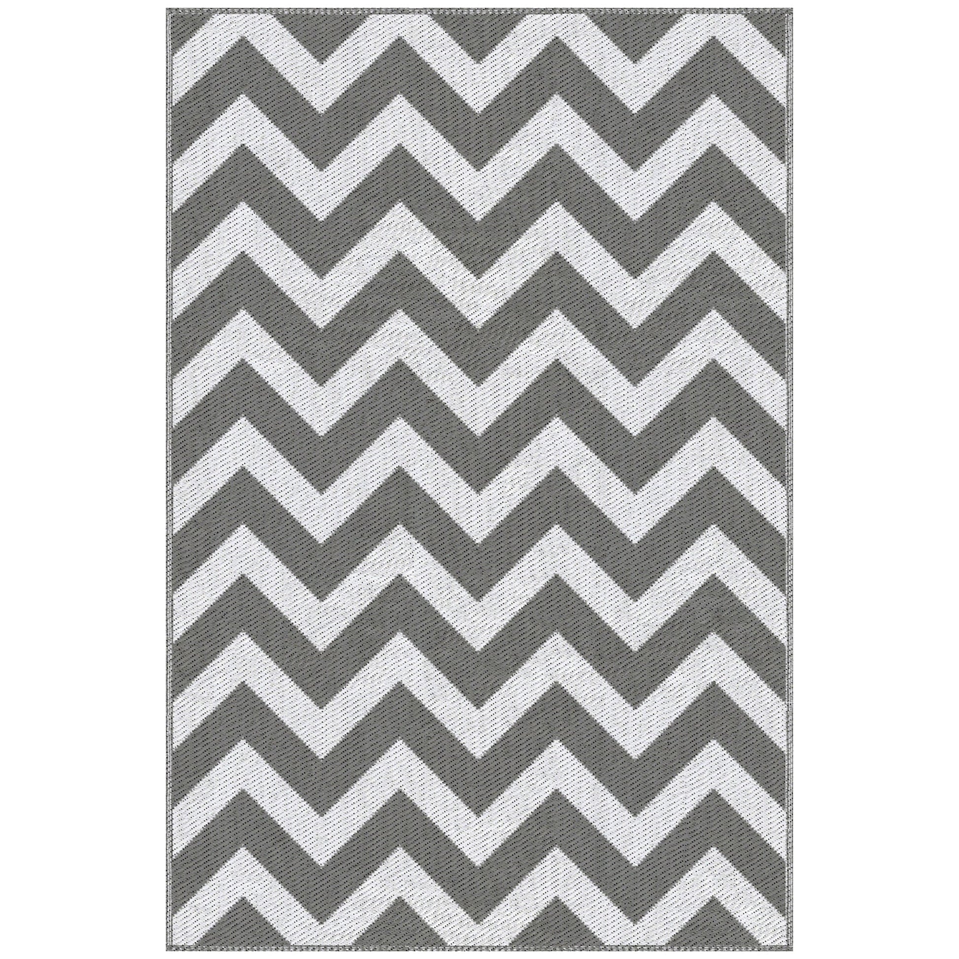 Outsunny Reversible Outdoor Garden Rug – Grey & White Zigzag (182cm x 121cm) Outsunny