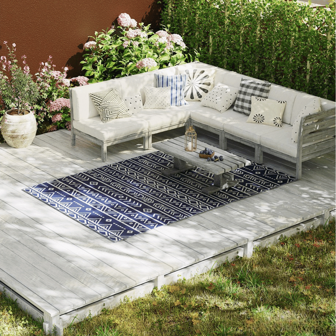 Outsunny Reversible Outdoor Rug with Carry Bag – Dark Blue & White (182cm × 274cm) - Clara Shade Sails - Outsunny - 