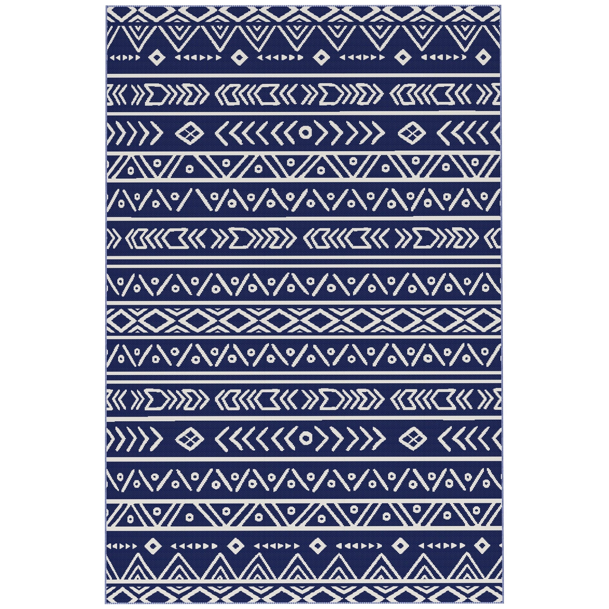 Outsunny Reversible Outdoor Rug with Carry Bag – Dark Blue & White (182cm × 274cm) - Clara Shade Sails - Outsunny - 