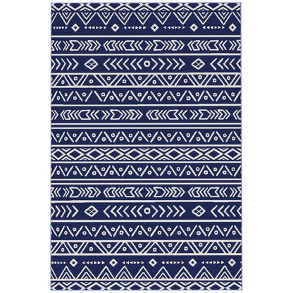 Outsunny Reversible Outdoor Rug with Carry Bag – Dark Blue & White (182cm × 274cm) - Clara Shade Sails - Outsunny - 