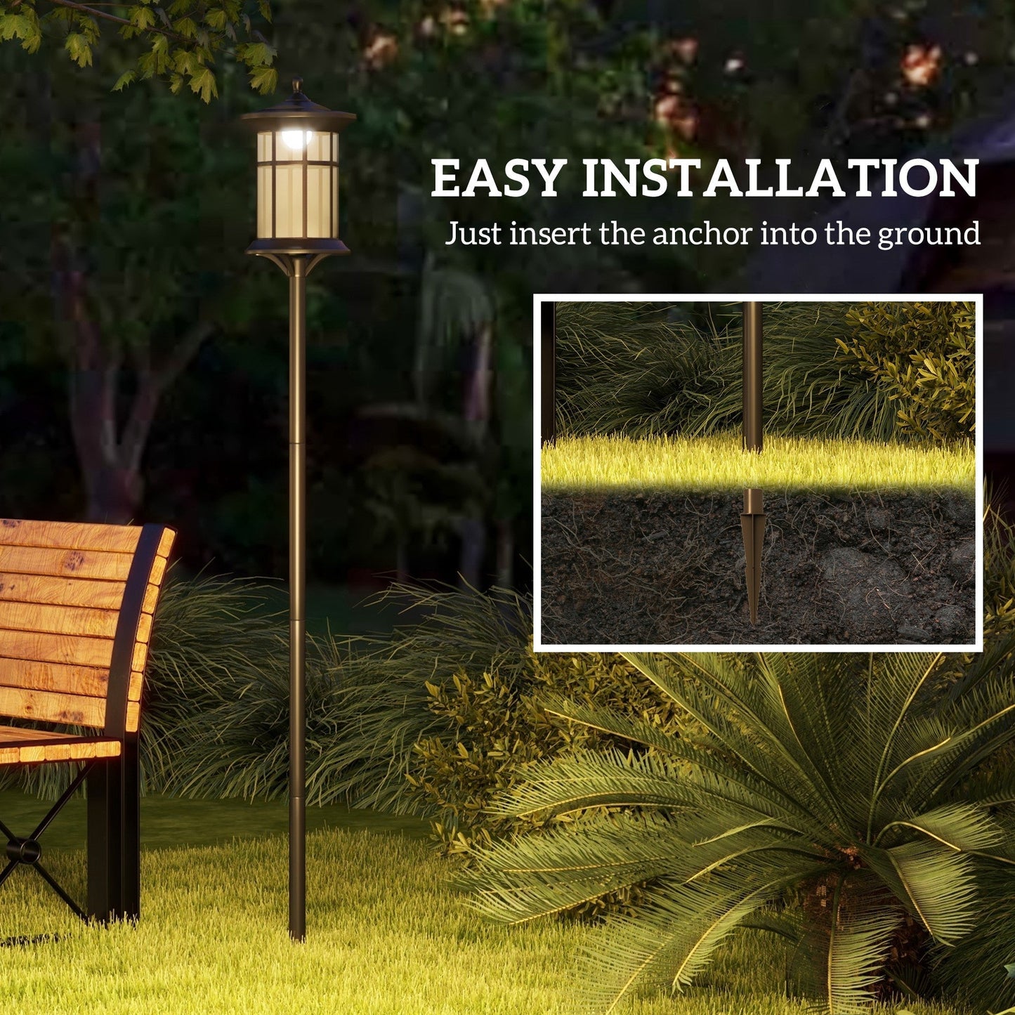 Outsunny Set of Two 1.8m Traditional Solar Lamp Posts – Black - Clara Shade Sails - Outsunny - 